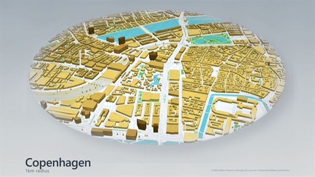 Detailed Copenhagen map visual showing urban form and coastal context.