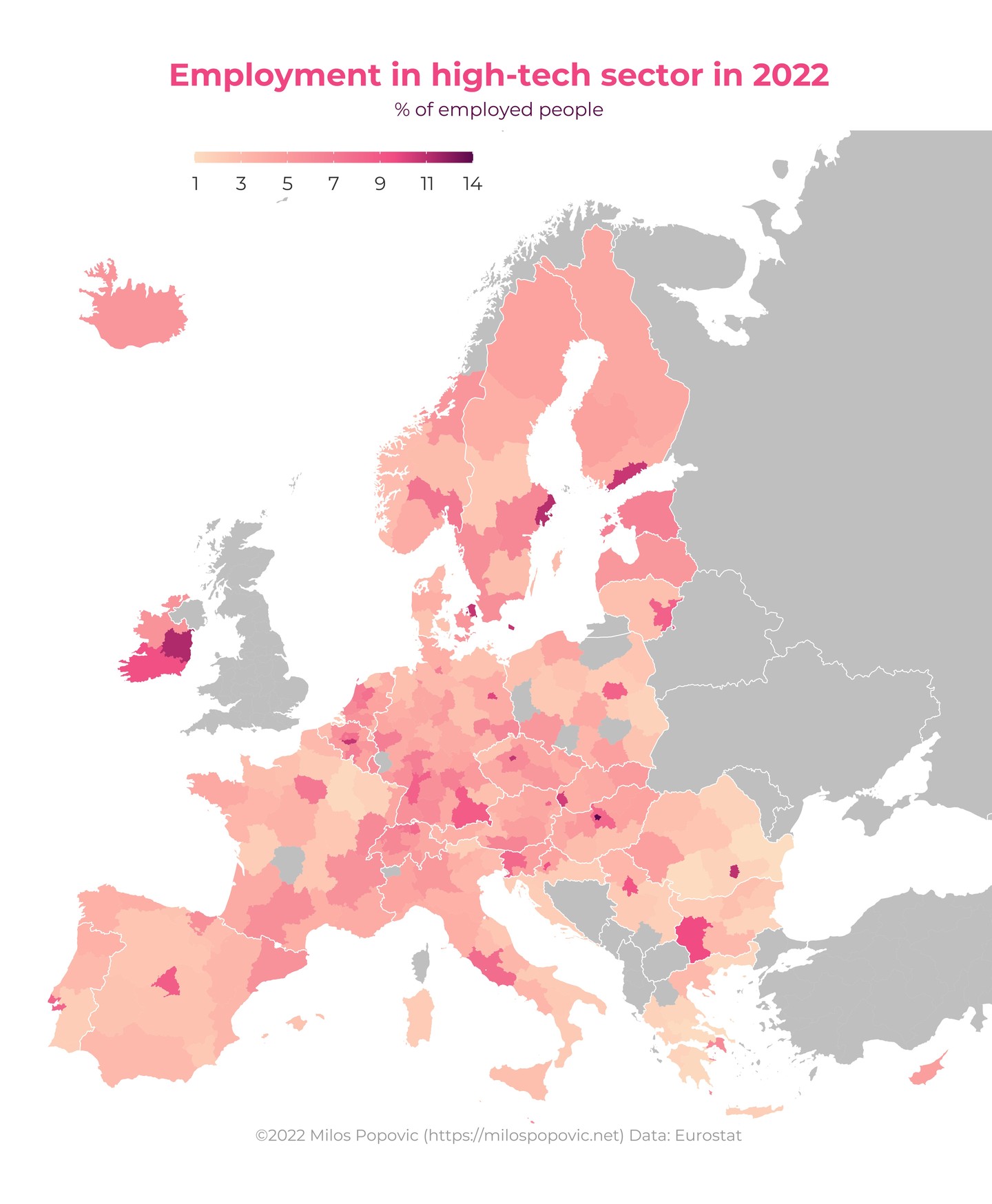 Employment in high-tech sector in 2022