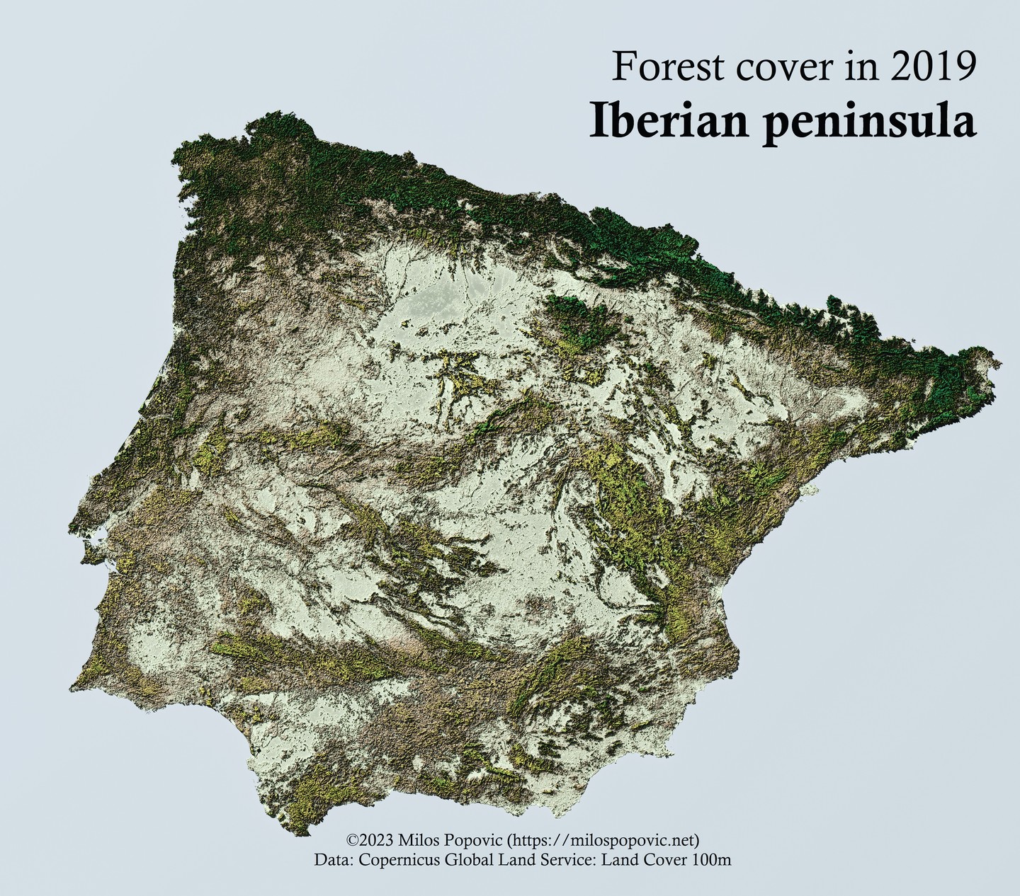 Forest cover in 2019 Iberian peninsula